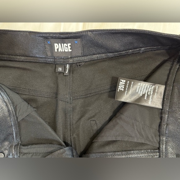 PAIGE Faux Vegan Leather Pants Size 26 High Rise Ankle Straight Black - Picture 2 of 7